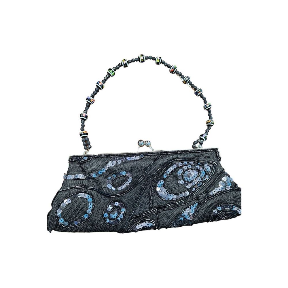Vintage 80's Beaded Envelope Clasp Purse Sequined Swirl - Picture 2 of 7